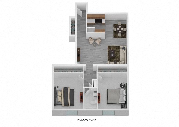 Floor plan for 2 beds, 1.5 baths, 980 sqft